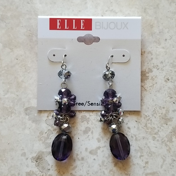 ELLE Purple & Silver Beaded Earrings NWT - Picture 2 of 5